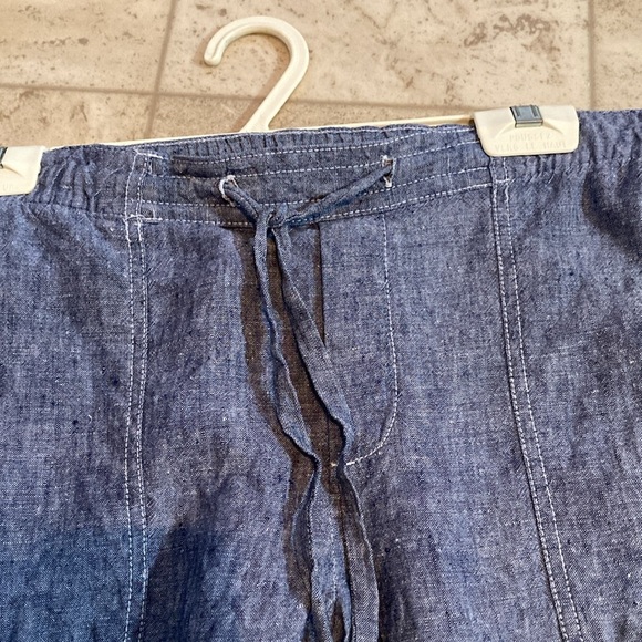 Lord & Taylor blue linen loose pants with tie. - Picture 3 of 7